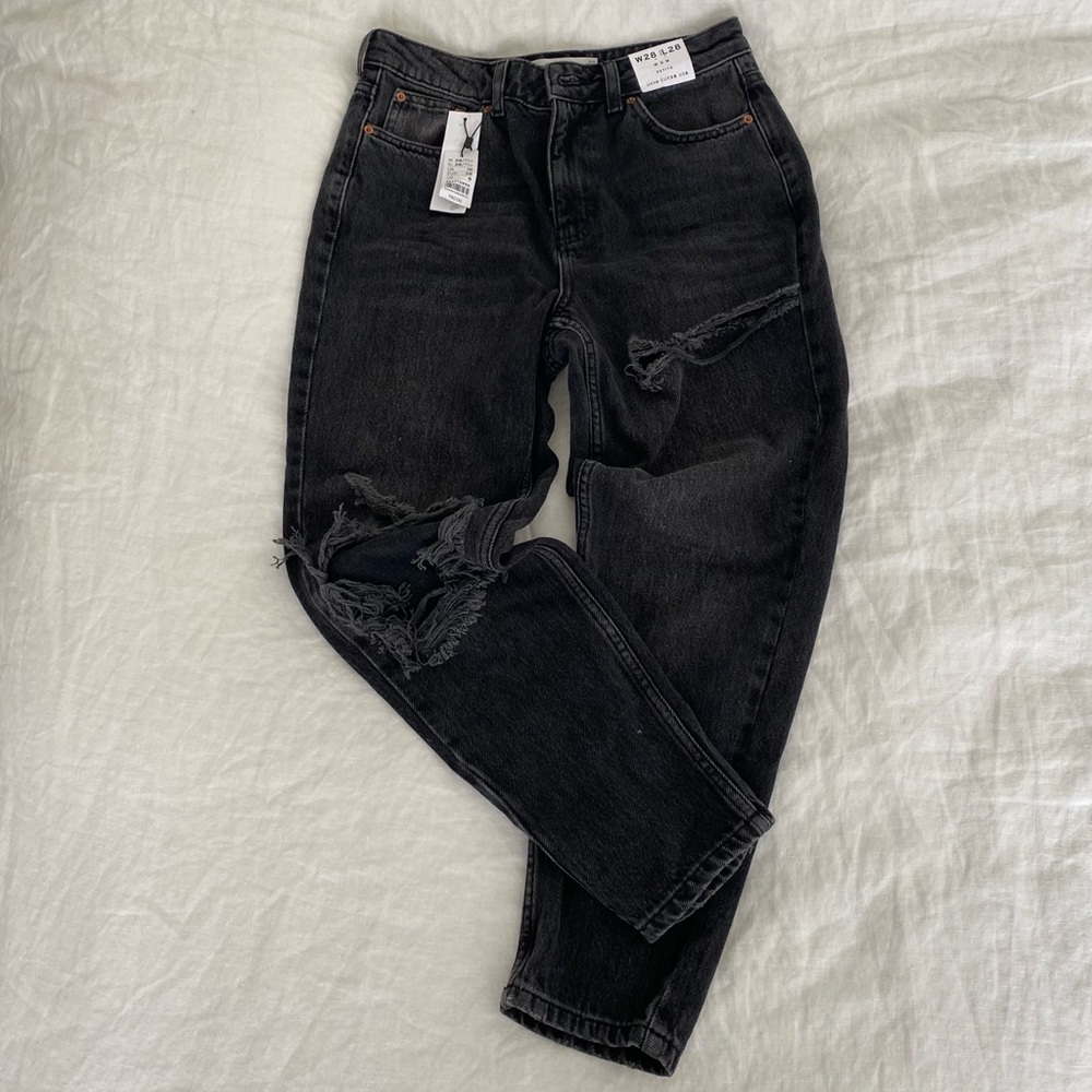NWT Topshop Petite Ripped Mom Jeans - Black - Size 6P